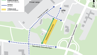 Kuvassa on kartta alueen reiteistä.