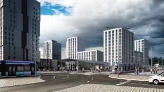 Havainnekuva ratikasta Aviapoliksessa.