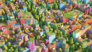 Värikäs piirretty kuva siitä, miltä Kivistössä voisi näyttää. 