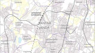 Kuvassa näkyy lentoradan suunniteltu sijainti Vantaalla.