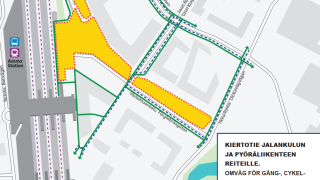 Väritehtaankadun ympäristön reitit kartalla