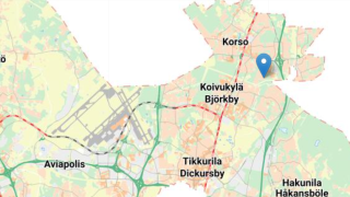 Kartta Vantaa, jossa sininen merkki Matarin kohdalla.