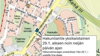 Karttakuva Hakunilantien työalueesta.