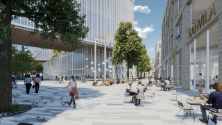 Digitaalinen havainnekuva osaamiskampuksen kävelykadusta.