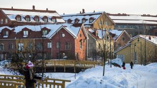 Snölandskap från bostadsområdet Kartanonkoski. 