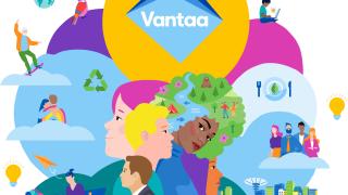 Värikäs tietokoneella tehty kuva Vantaan innovaatiokilpailua varten.