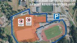 kartta Hakunilan tekojääkentän työmaasta.