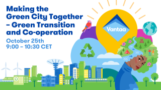 Colorful advertisement for the Making the Green City Together webinar.
