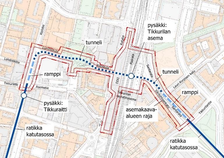 Karttahavainnollistus tunnelin ja ramppien osalta.