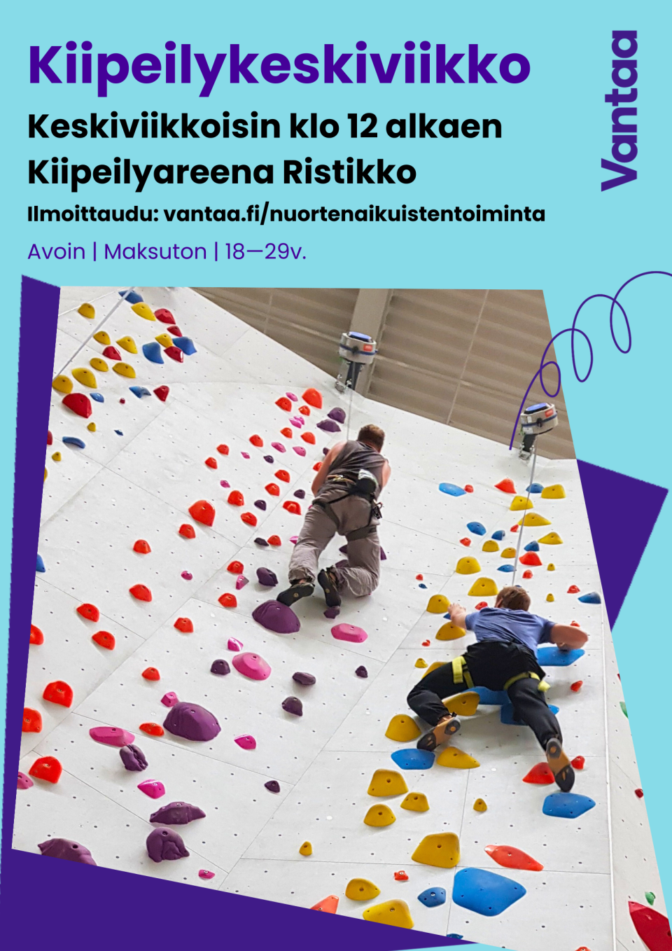 kaksi kiipeilijää seinällä.